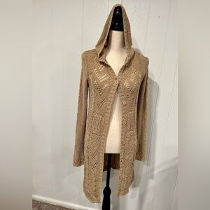 BCBGMAxAzria knittted brown open cardigan with hoodie